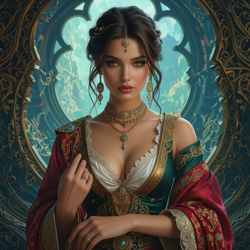 Mystical Woman in Ornate Attire: 3D Render