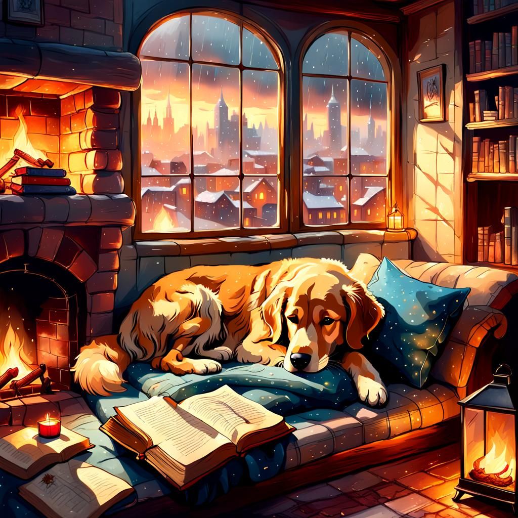 Cozy Reading Nook with Fireplace: Fantasy Art