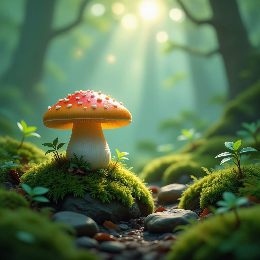 Whimsical Glowing Mushroom in Enchanted Forest