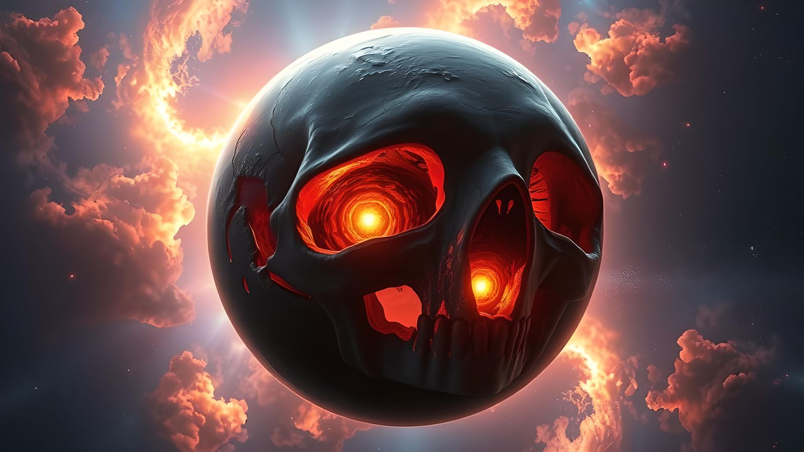 Alien Skull Planet Emerging from Cosmic Nebula