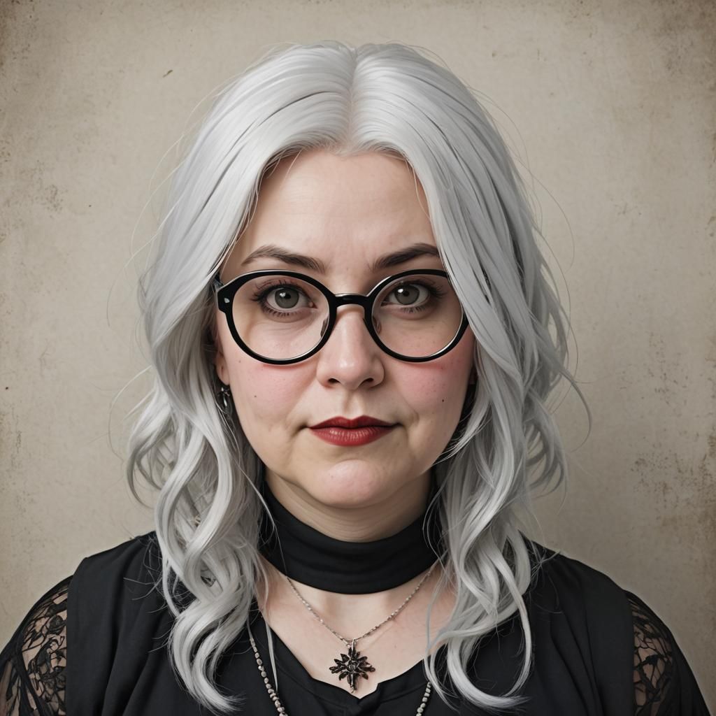 Relaxed Goth Woman with White Hair