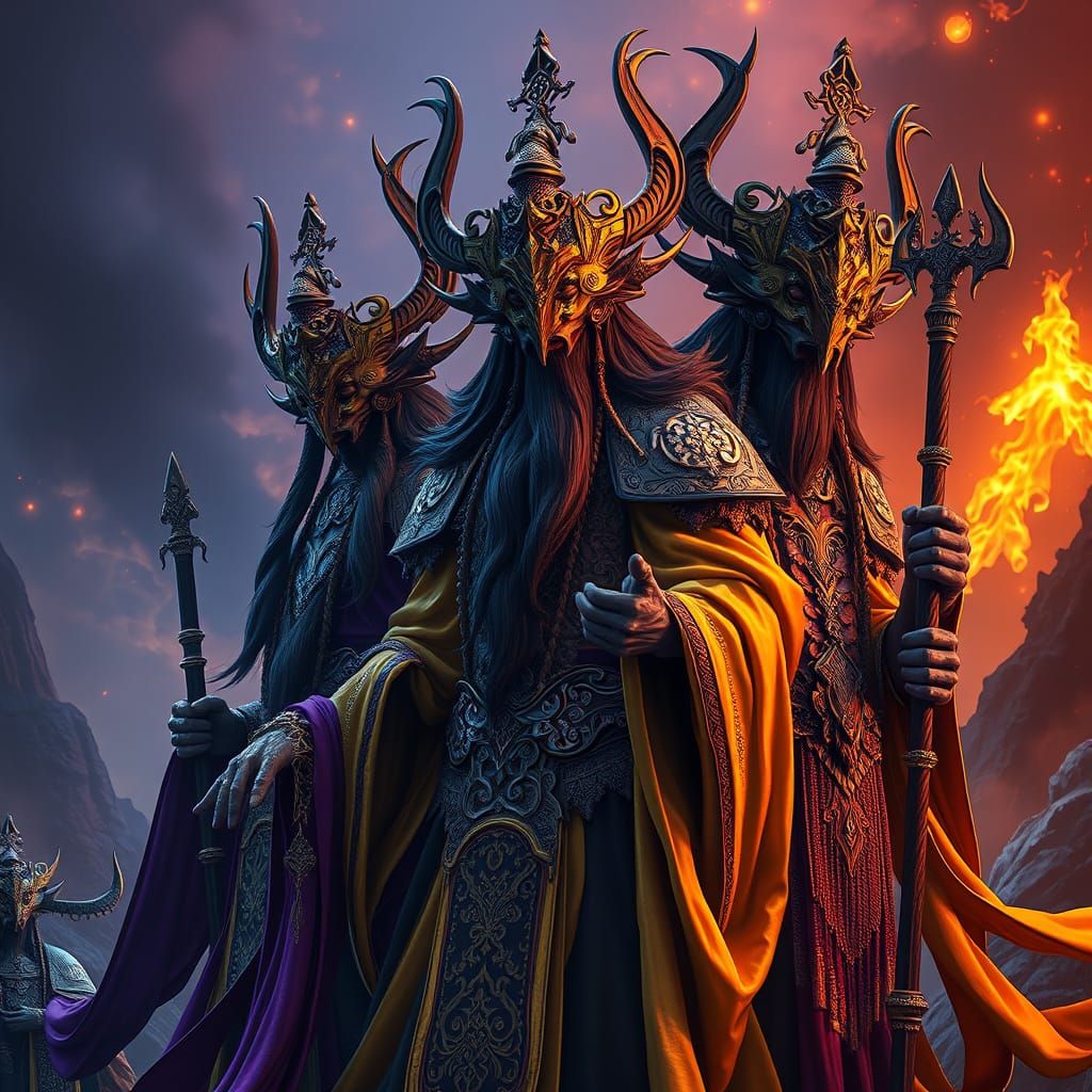 Dark Fantasy Gods in Ornate Mystical Attire
