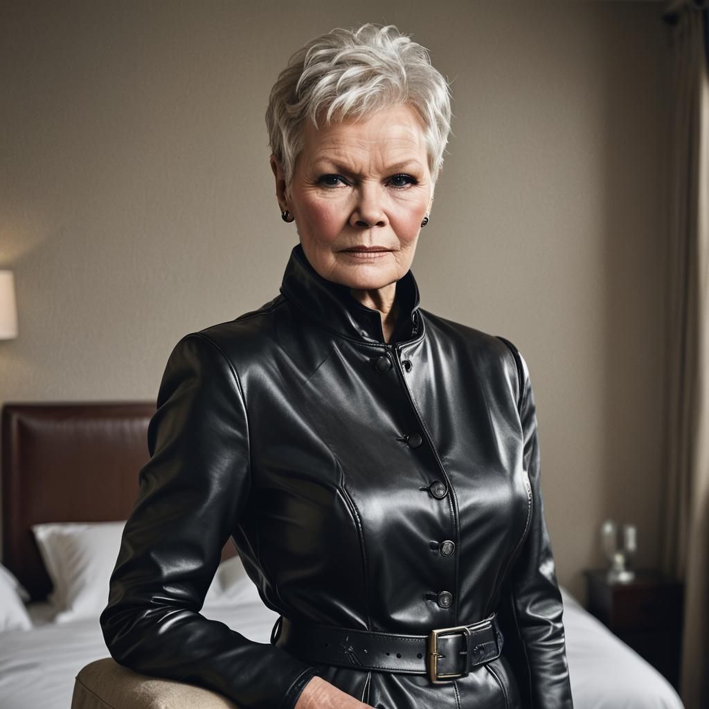Dramatic Portrait of Judie Dench in Leather