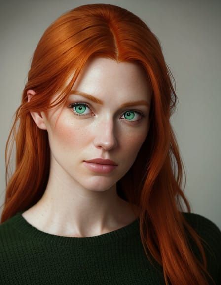 Ginger Haired Girl Captured in Shy Surprise, Hyperrealistic....