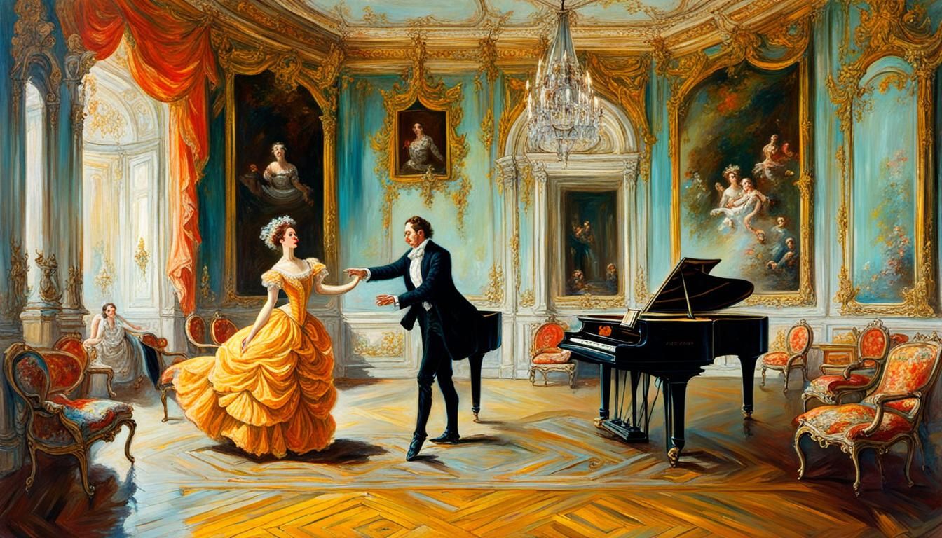 Rococo Dance: A Vivid Oil Painting