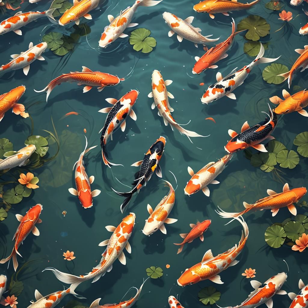 Koi Fish in Calm Pond: Fantasy Concept Art