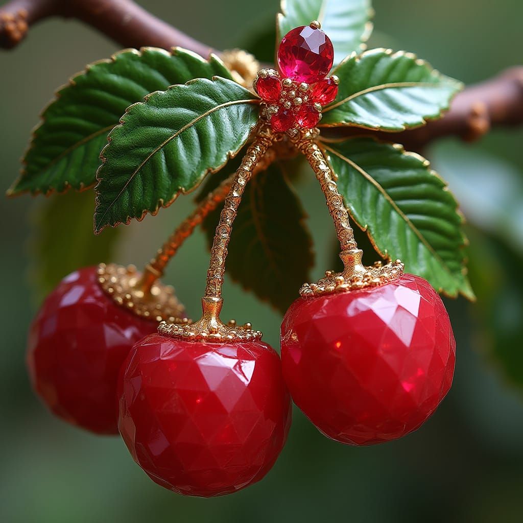 Vibrant Cherry Jewelry with Gold Frame