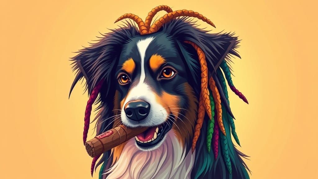 Regal Australian Shepherd with Multicolored Dreadlocks and C...