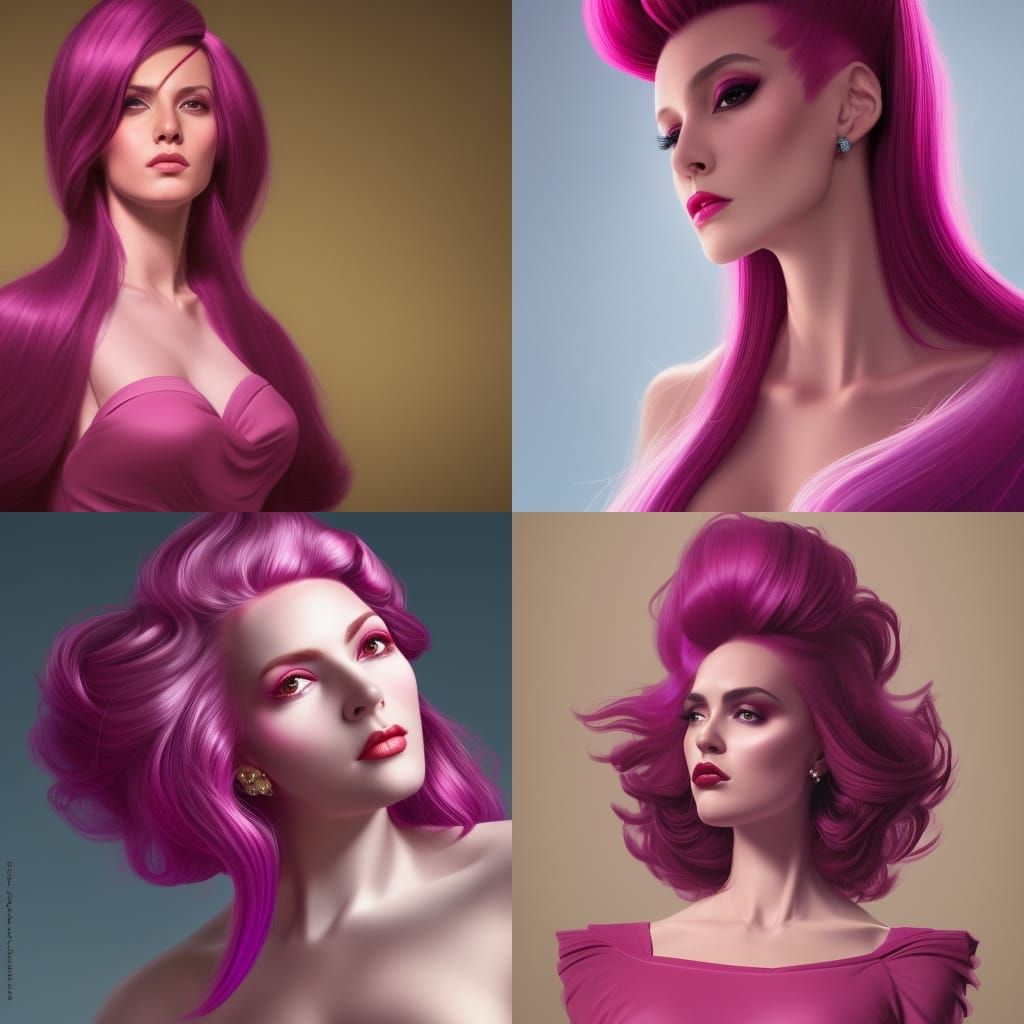 Elegant Woman with Magenta Hair, Hyperdetailed Portrait
