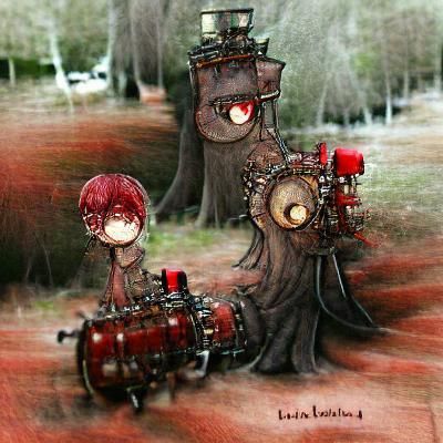 Steampunk Engine in a Dark Forest