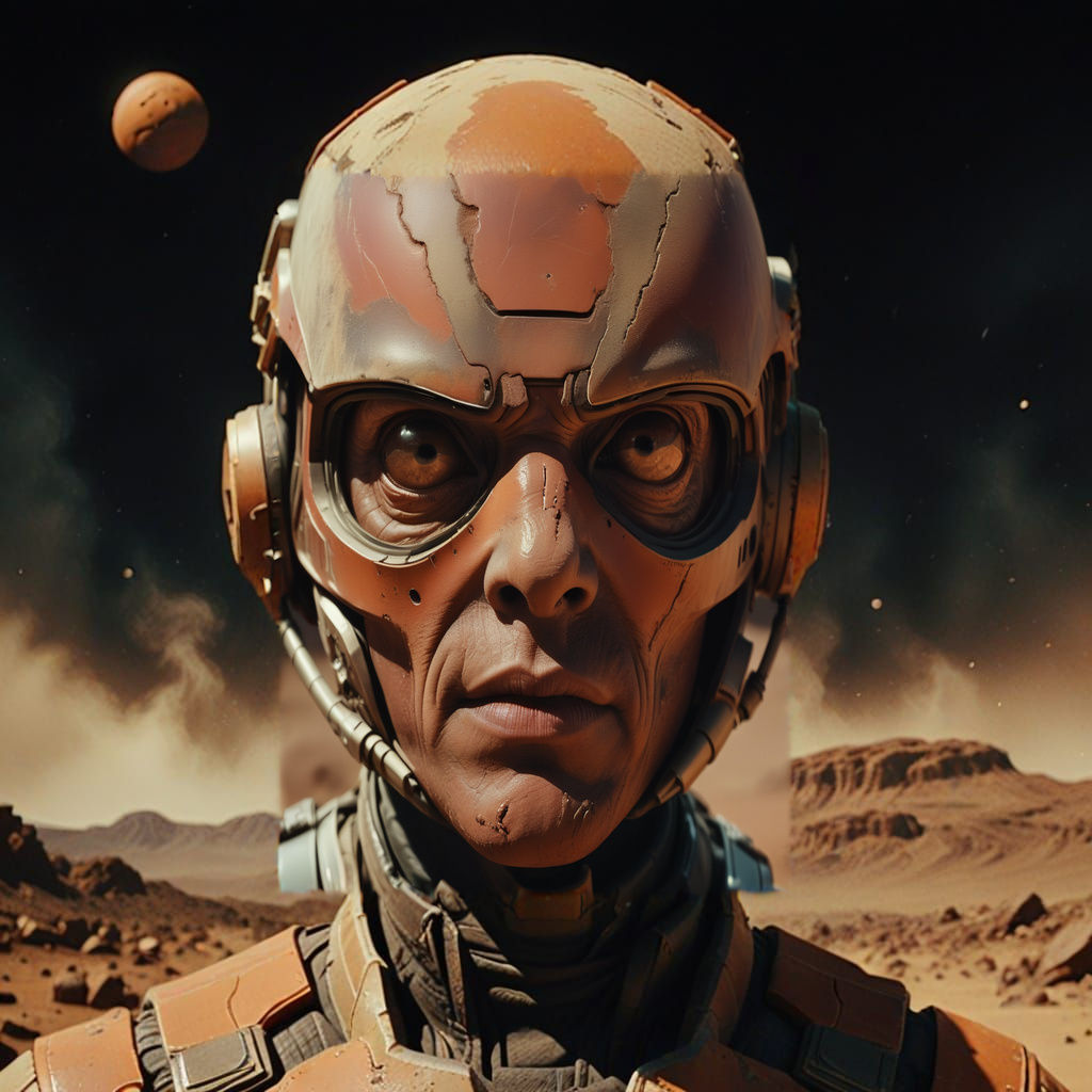 Dramatic Martian Landscape in Film Noir Style