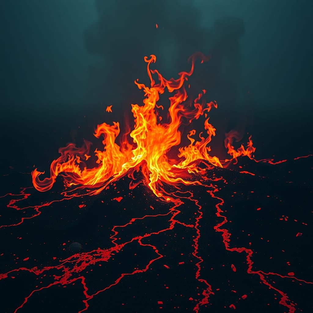 Eerie Surrealistic Flames Dance Across a Haunting Landscape