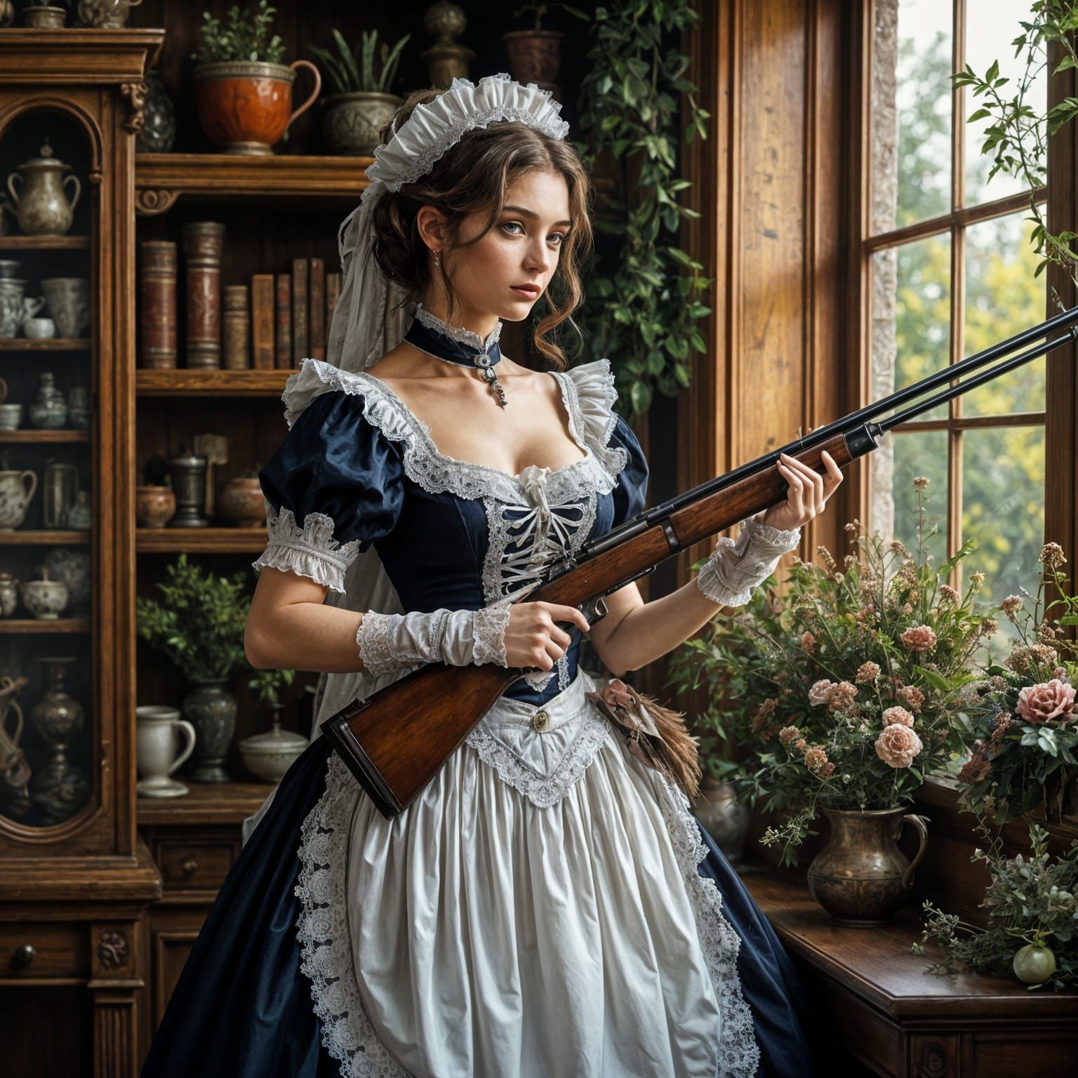 Victorian Maid Defends Master's Estate with Shotgun