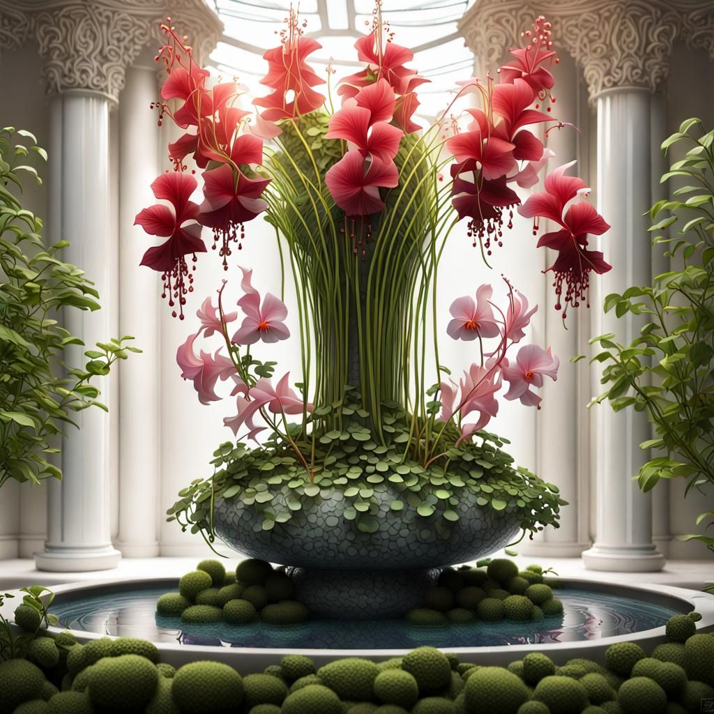 Photorealistic Isometric Ikebana Flower Statue with Fractal ...