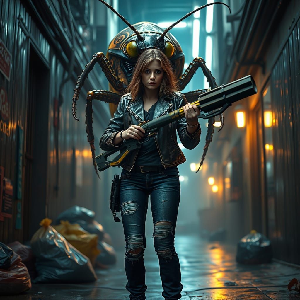 Giant Cockroach vs. Sarah Michelle Gellar in Cyberpunk Alley...