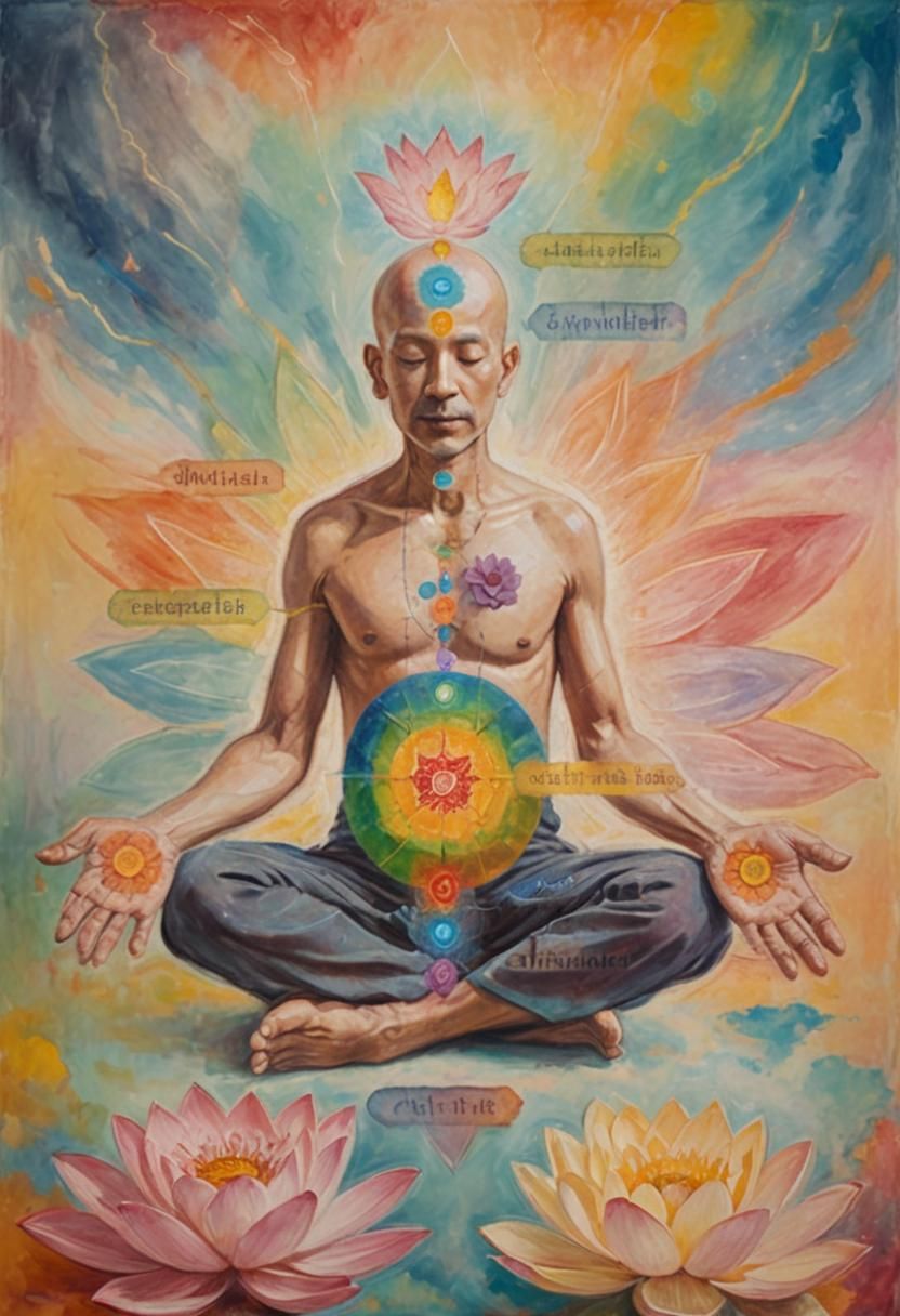 Chakra Man in Lotus Pose: Sacred Surrealism