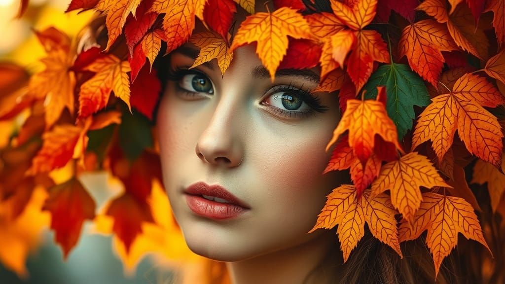 Autumn Leaves Form Woman's Face in Surreal Portrait