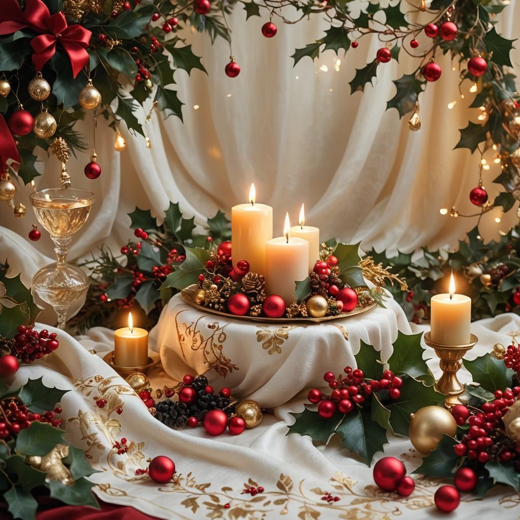 Serene Christmas Still Life with Candles and Ornaments