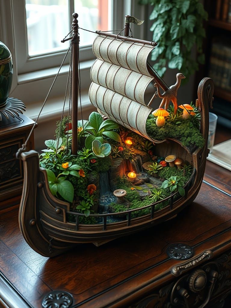 Lush Ecosystem Inside Ship, Art Nouveau Style