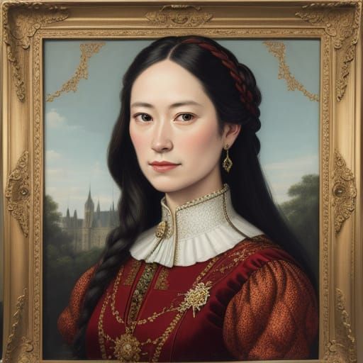 Hyperrealistic Portrait of a Baroness in Woven Fabrics