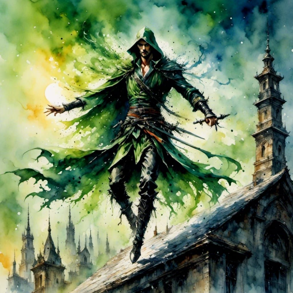Elven Assassin in Shadows: Watercolour Dark Fantasy