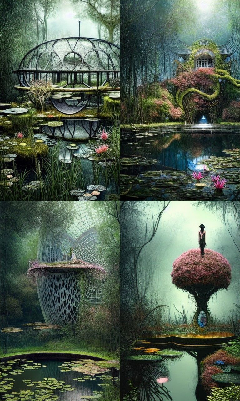 Surreal Overgrown Pond Illustration in 3D Liquid Detail