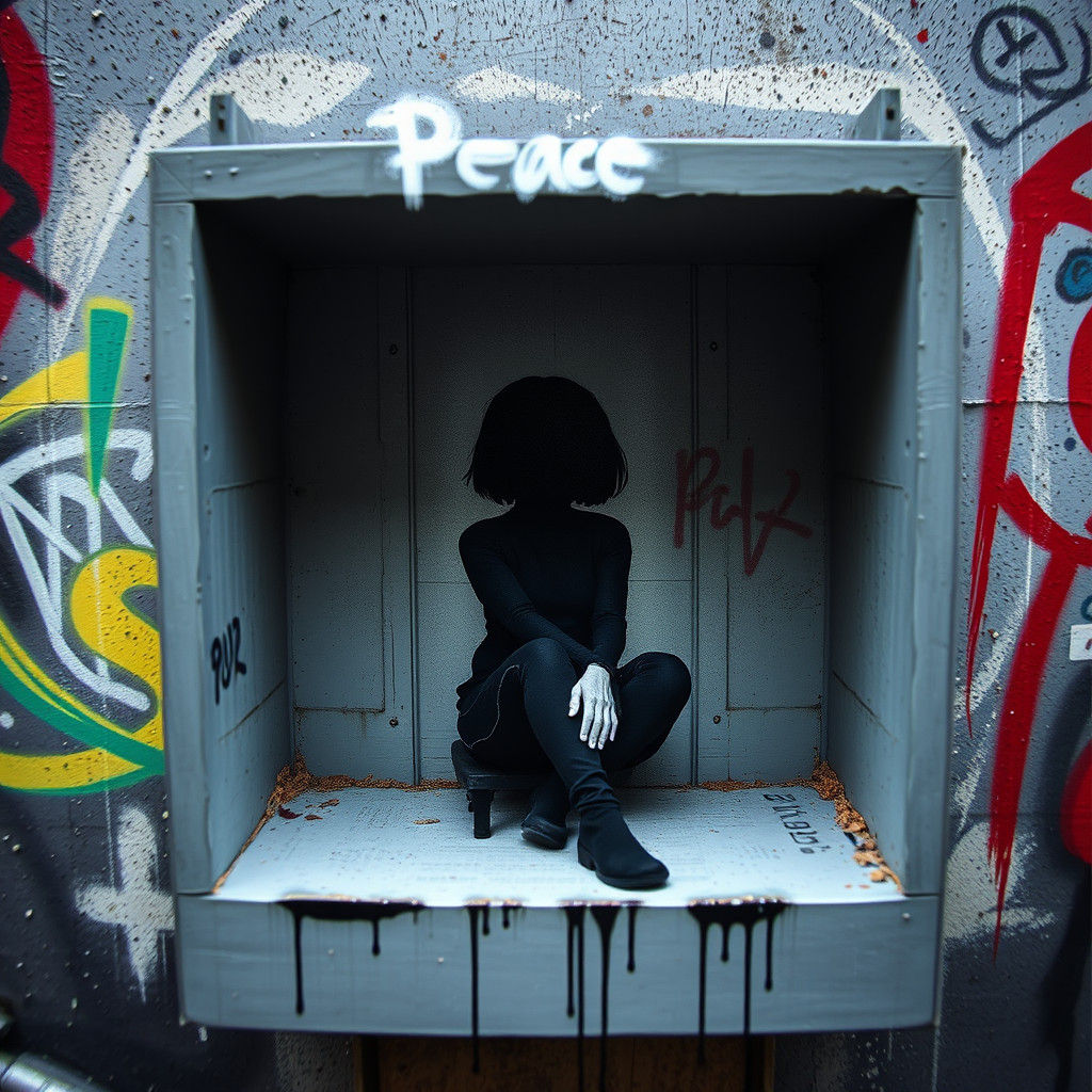 Silhouette Girl Graffiti Art with Peace Sign