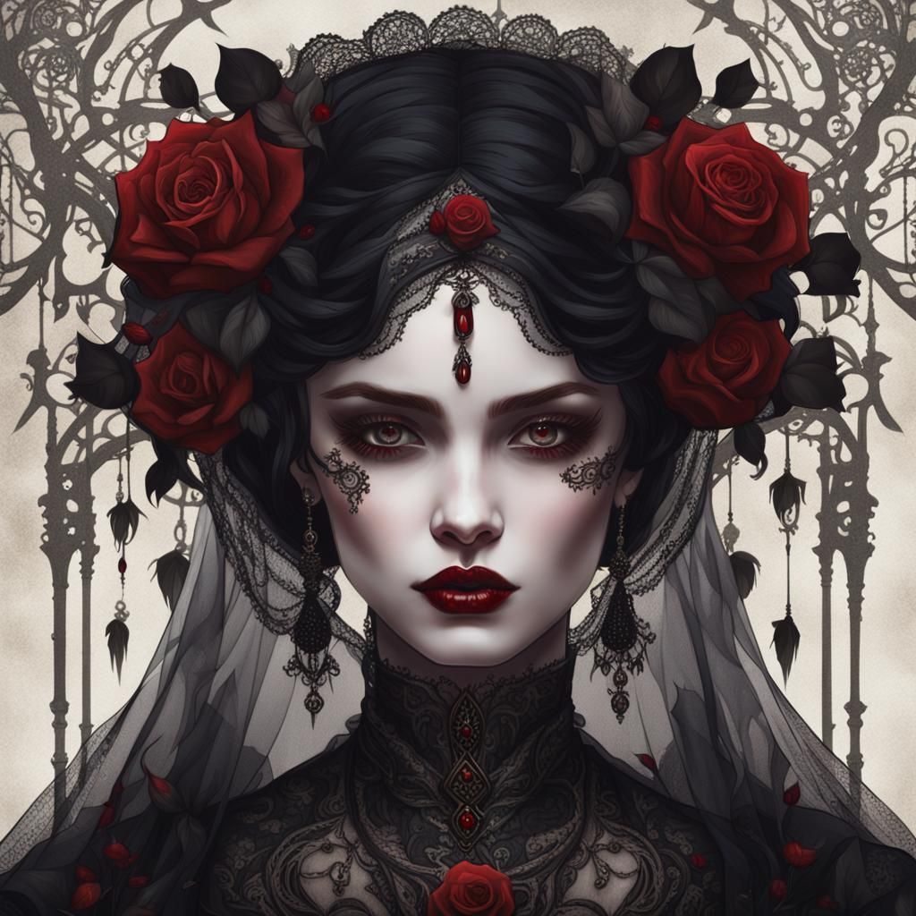Gothic Victorian Beauty with Rose Thorn Diadem
