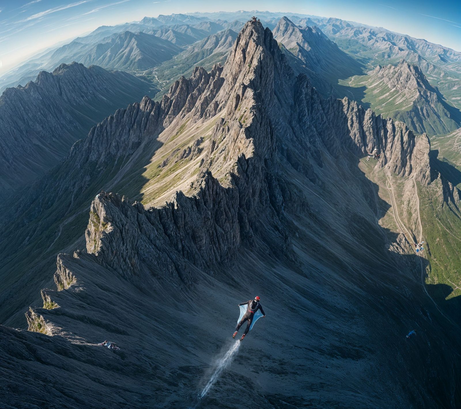 Wingsuit Diver Gliding Down Mountain Slope