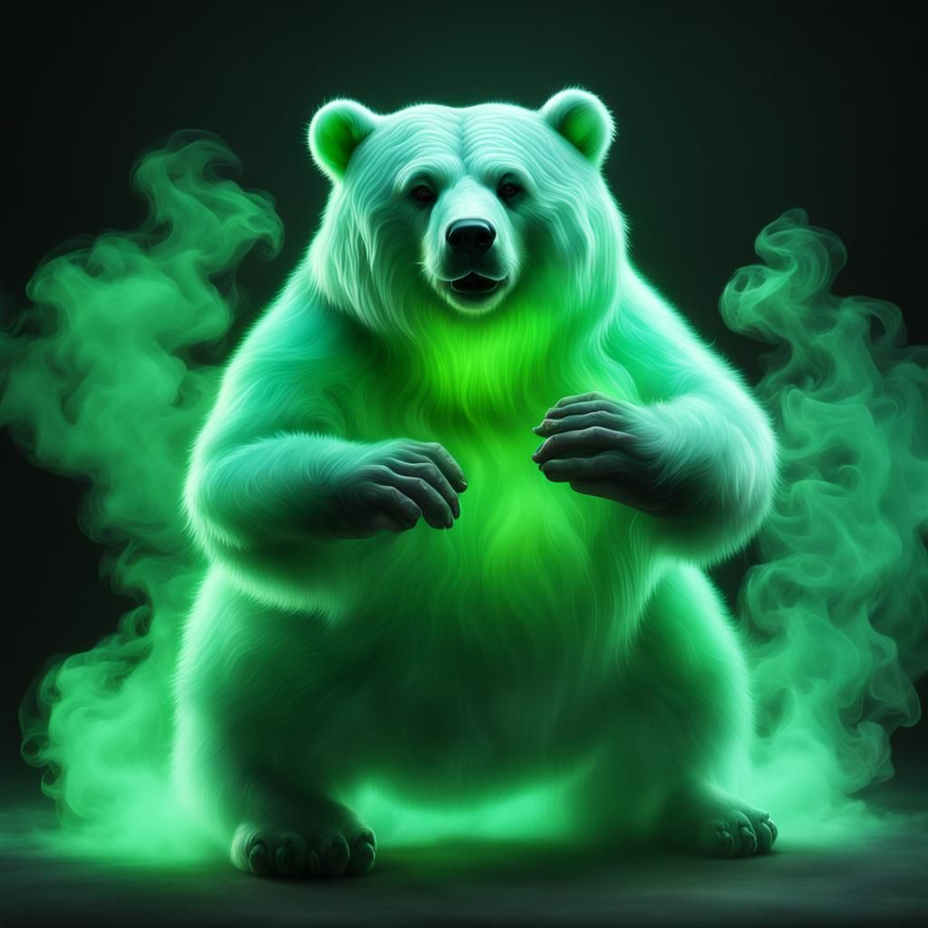 Bioluminescent Ghost Bear in Green Smoke