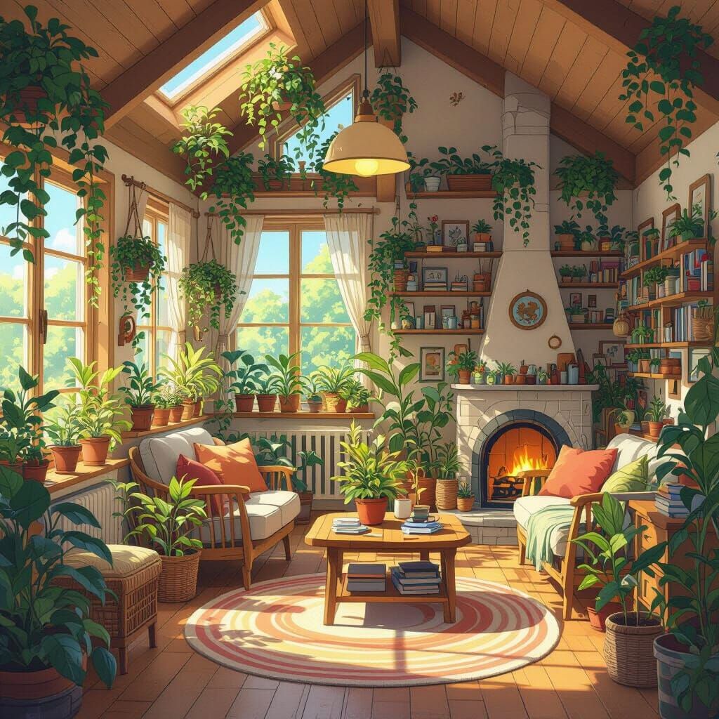 Cozy Home Illustration in Studio Ghibli Style