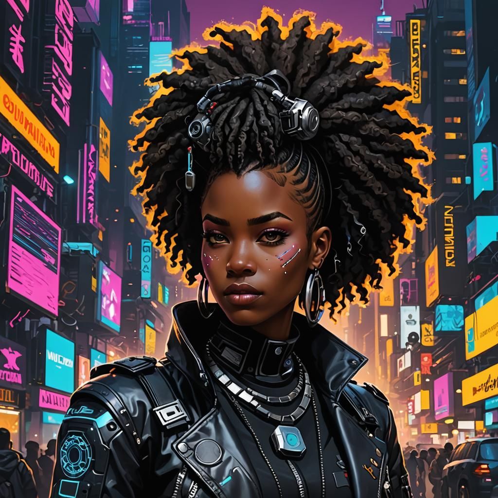 Cyberpunk Afropunk Portrait of a Smiling Woman
