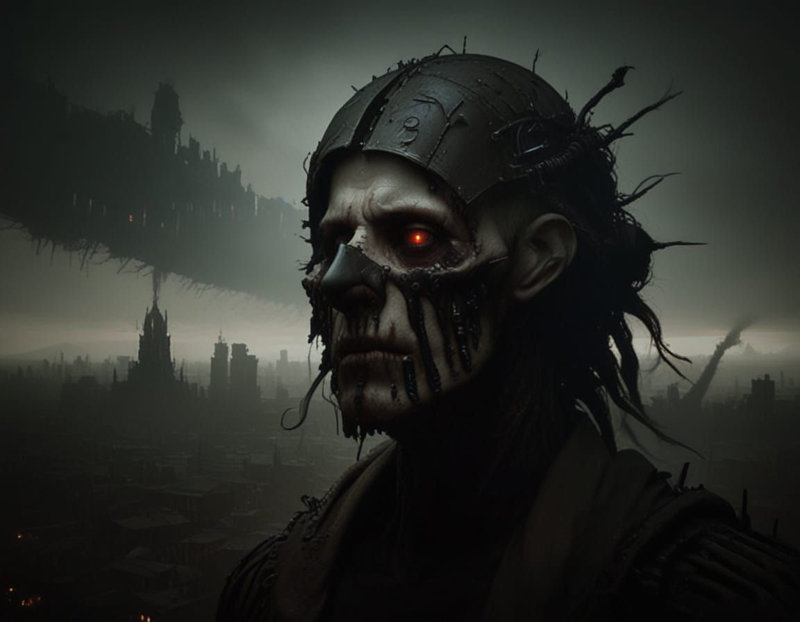 Surrealistic Dystopian Nightmare Scene in Dark Moody Colors