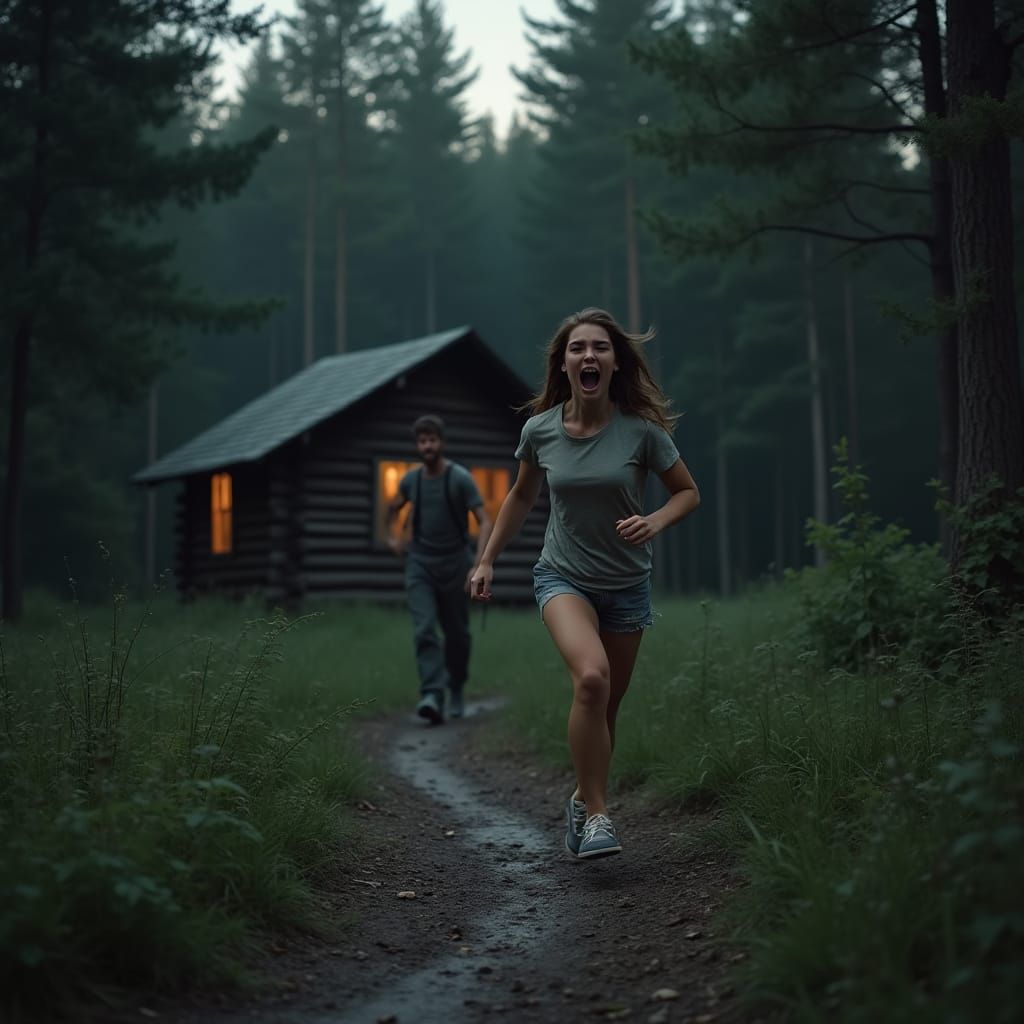 Young Woman Flees Machete Wielder on Woody Path