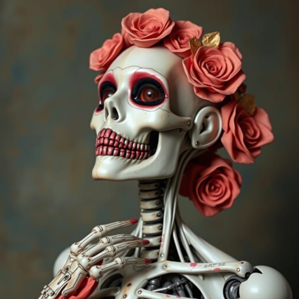 Dia de los Muertos Robot in Combined Styles