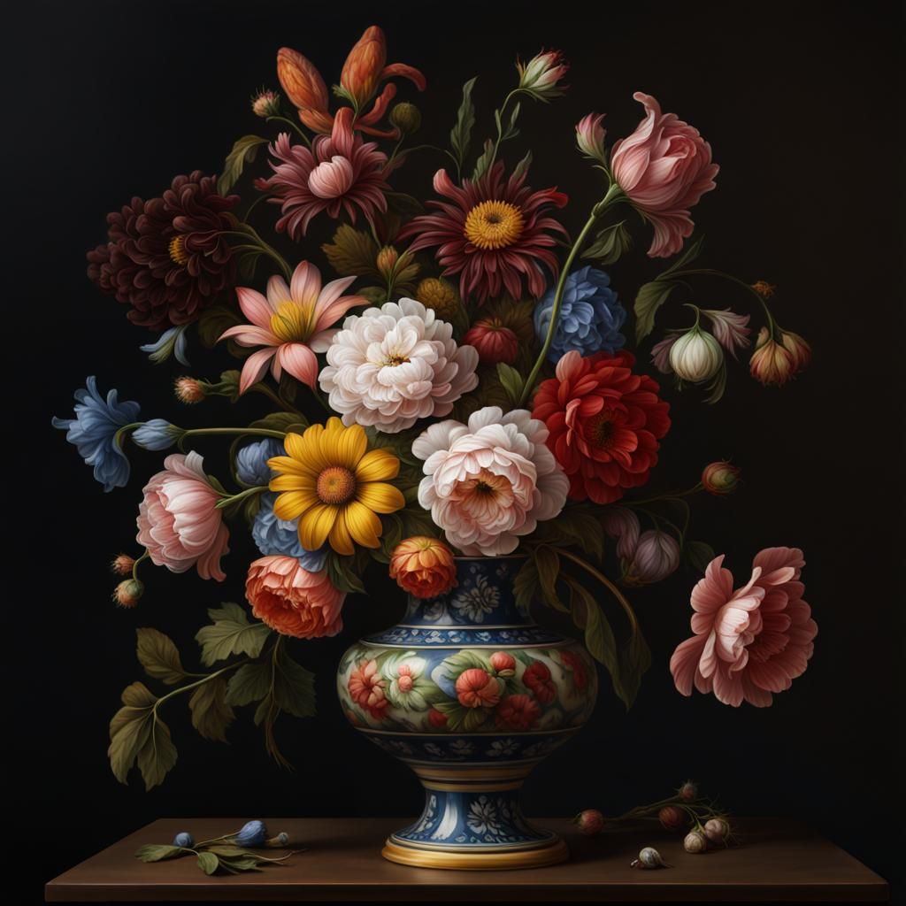 Realism Flowers in Vase as Detailed Matte Painting