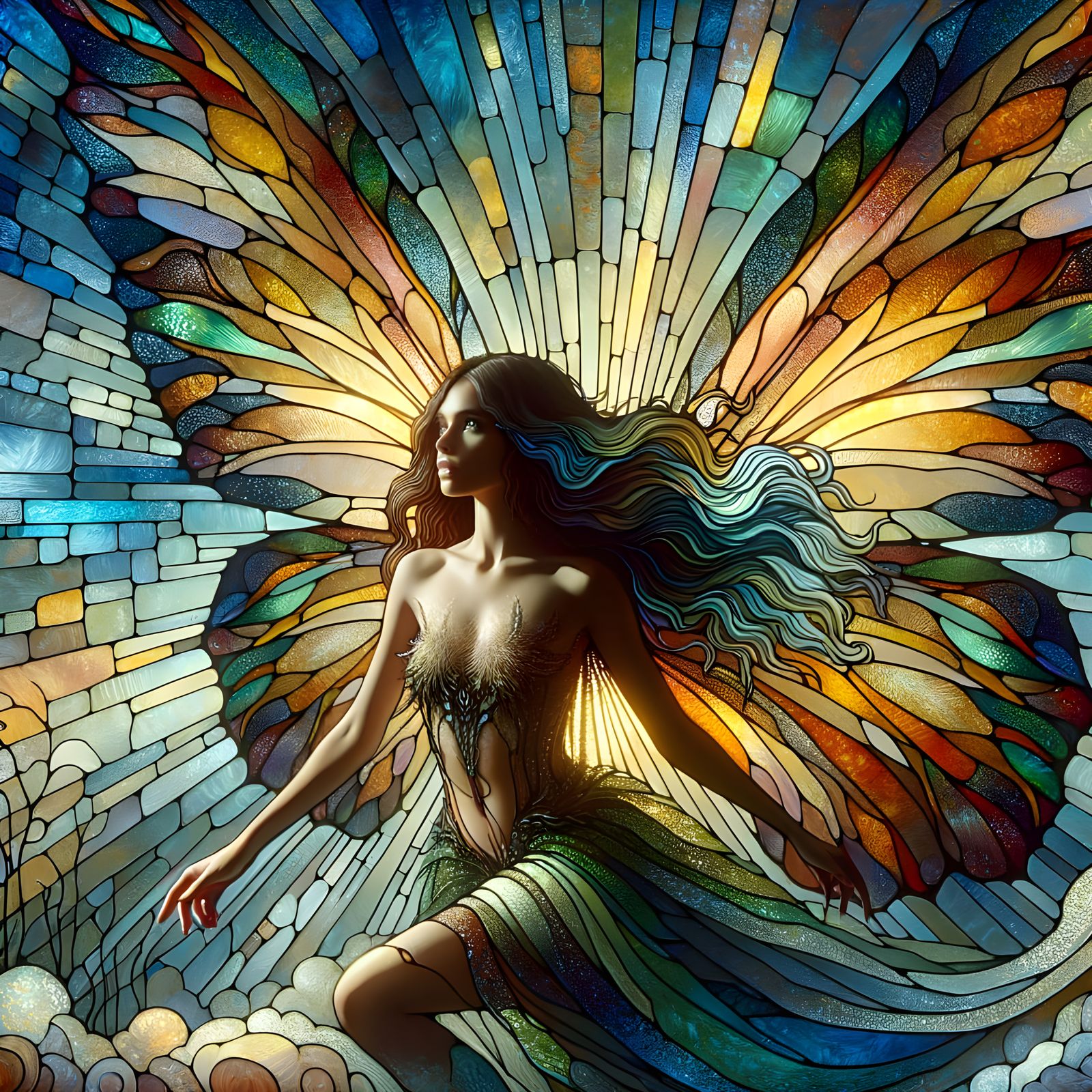 Stained Glass Fairy in Pre-1912 Oil Painting Style