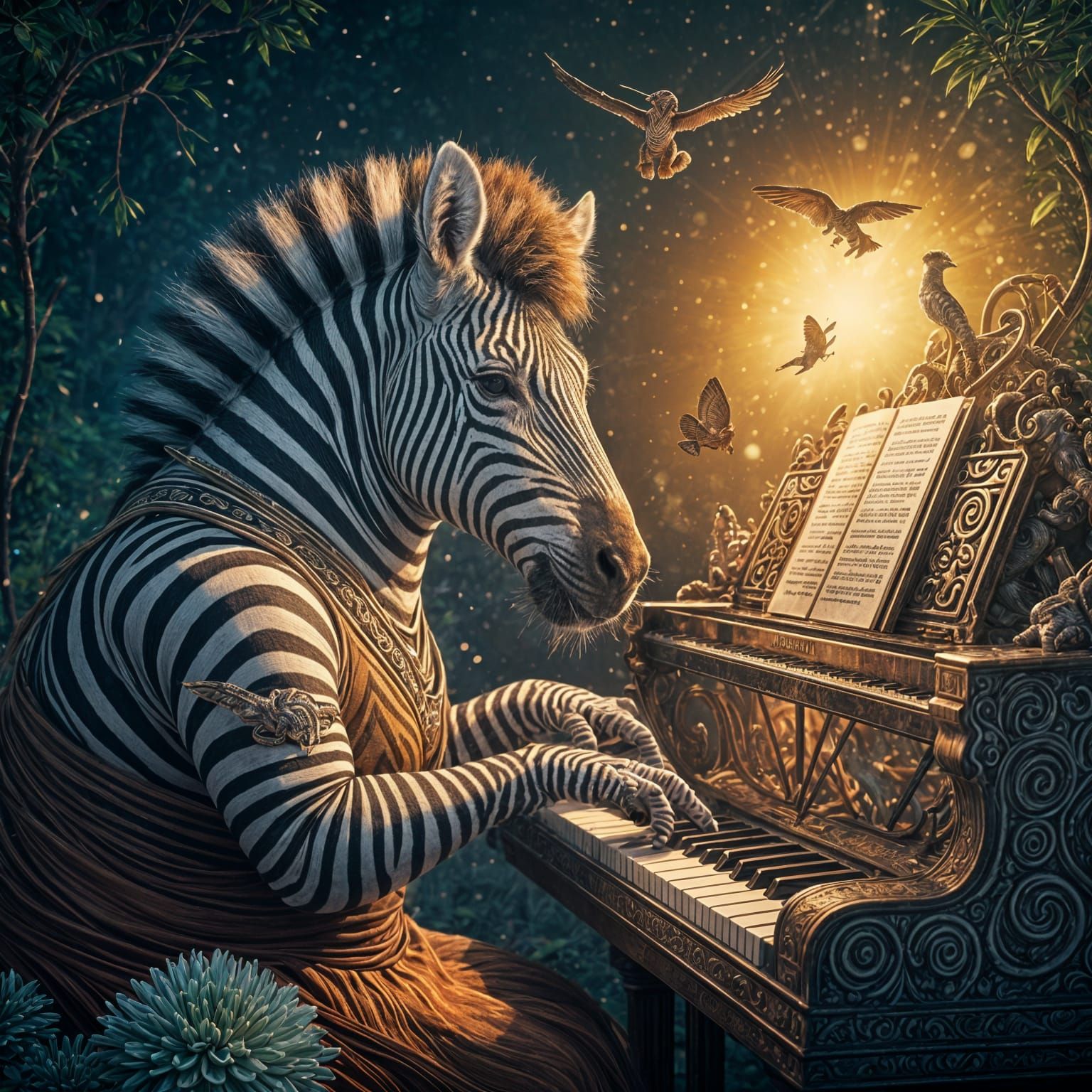Zebra Concert: Hyperrealistic Splash Art Illustration
