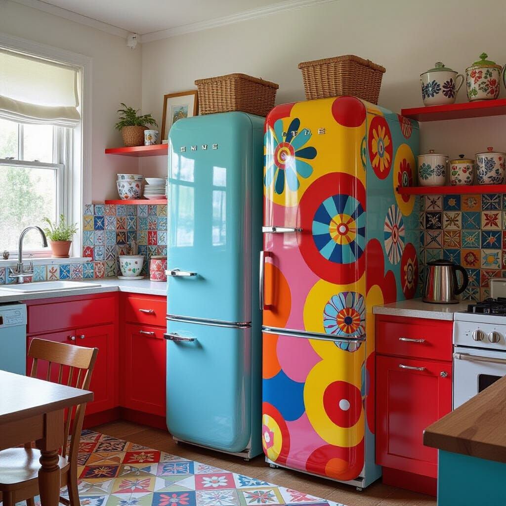 Colorful Refrigerators in Kitchen, a Digital Pop Art