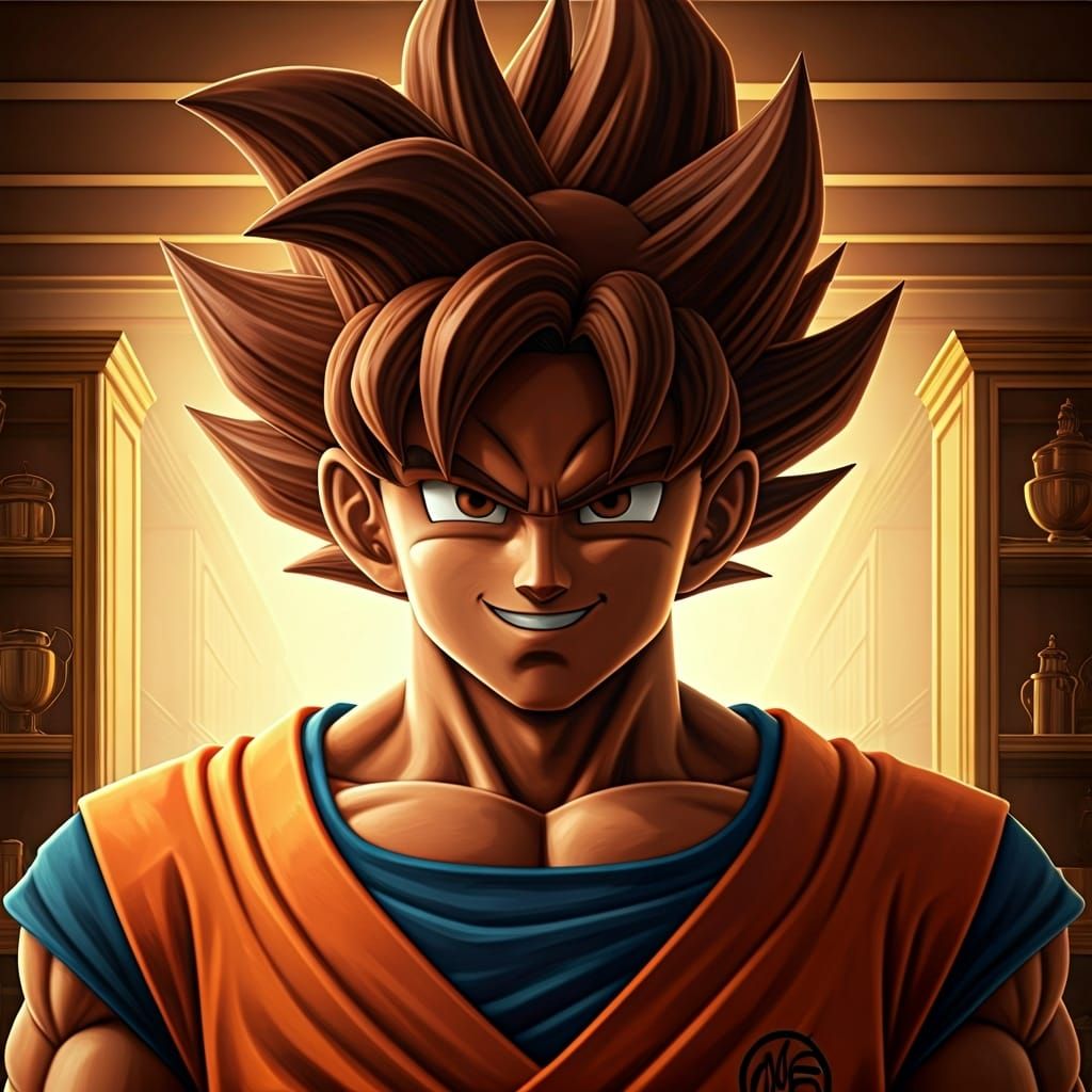 Chocolate Goku Statue in Syntwave Kitchen