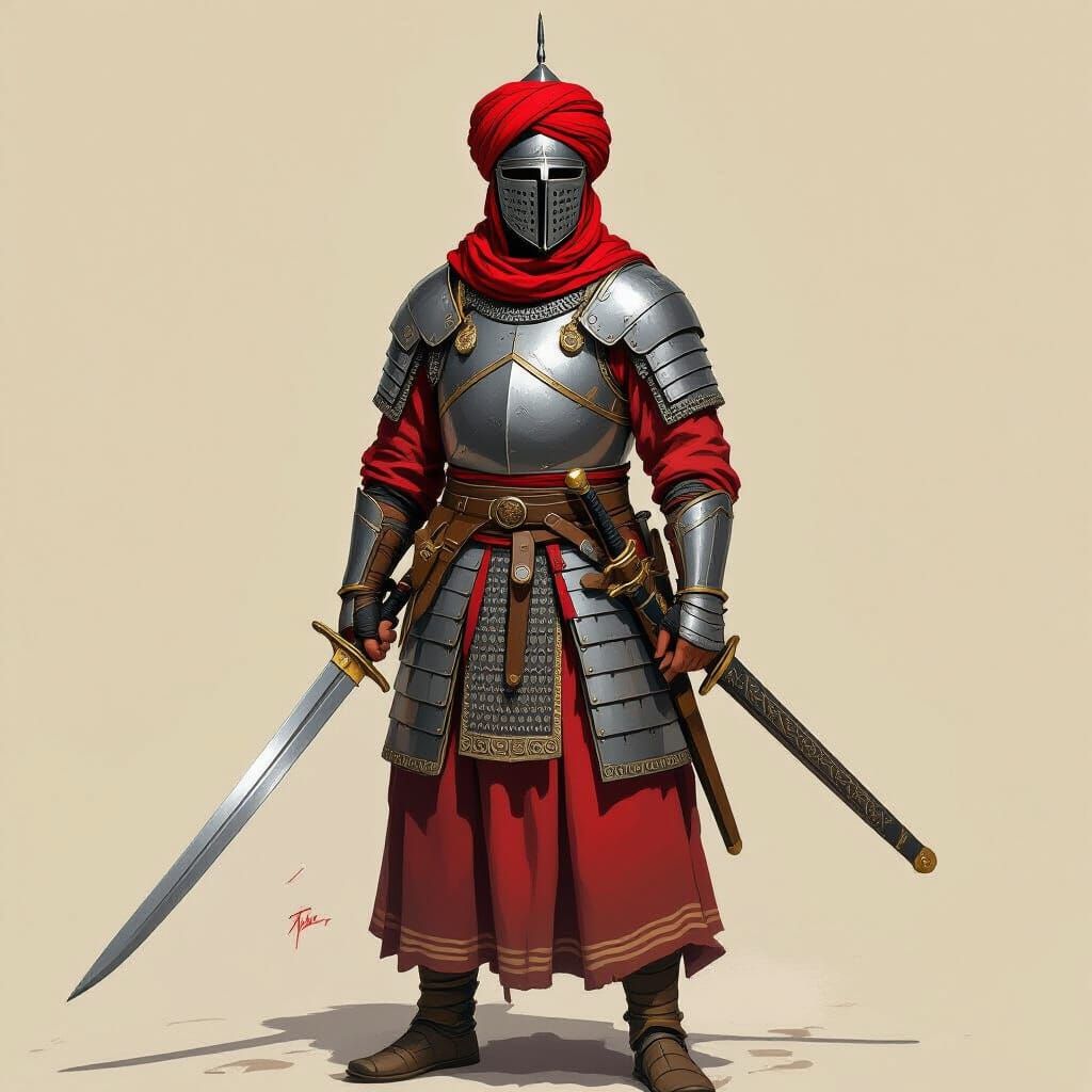 Mamluk Warrior in Lamellar Armor and Red Turban