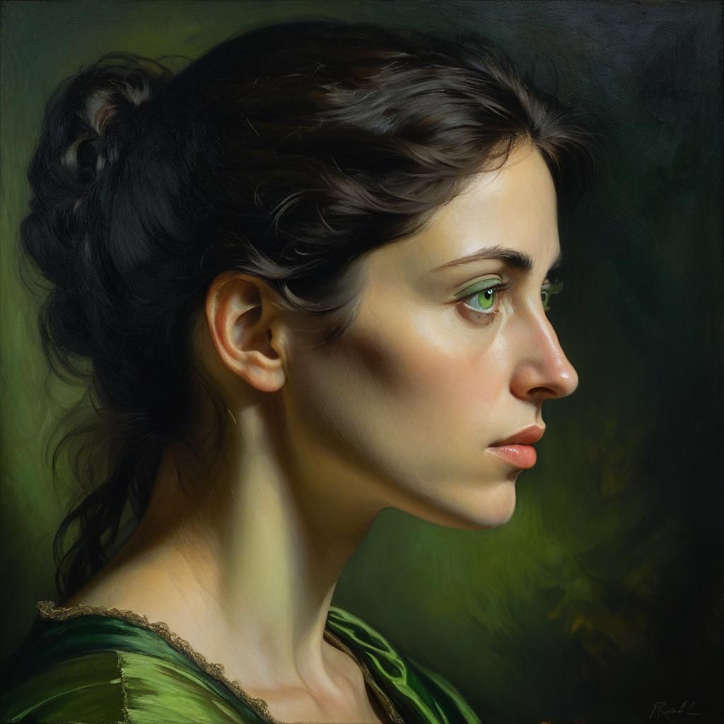 Renaissance Oil Portrait of a Green-Eyed Woman