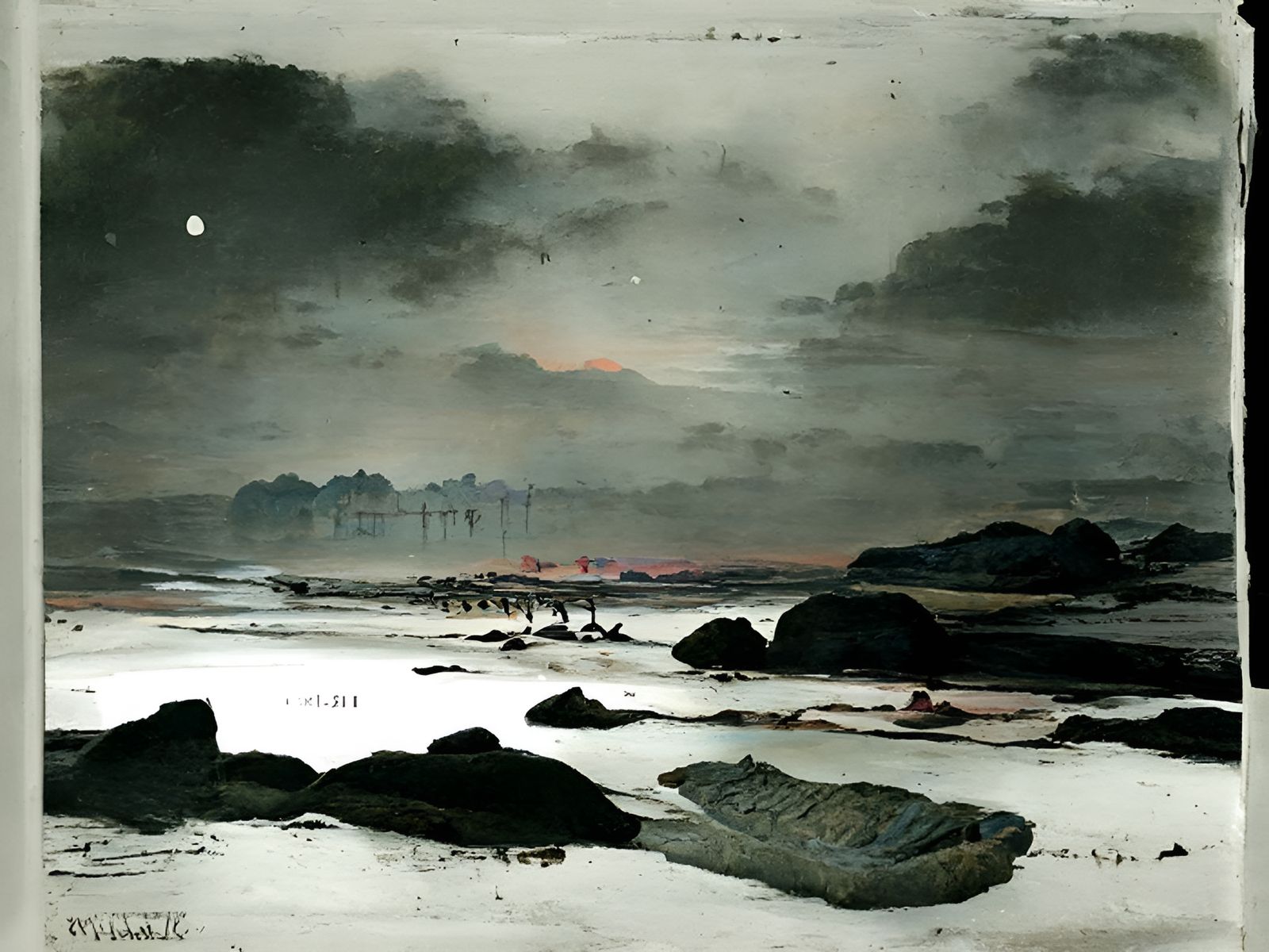 Beach at Pre-Dawn in Chromolithograph Style
