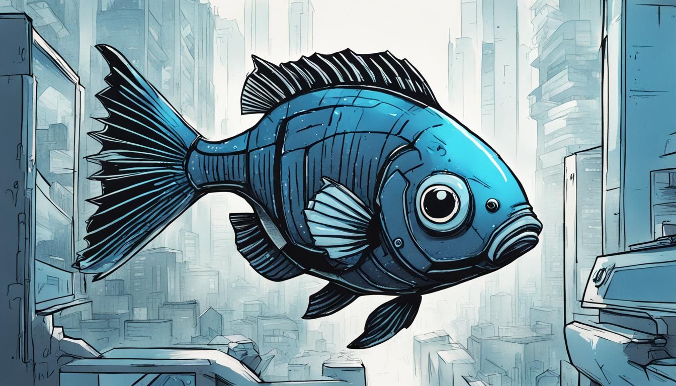 Cyberpunk Fish Stares Intently: Cartoon Style