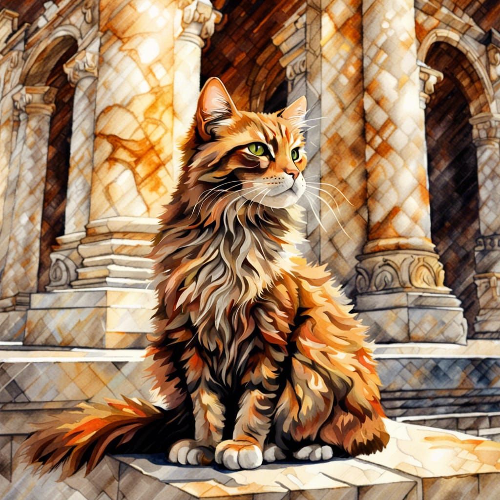 Abecean Ratter Cat in Watercolor Painting Style
