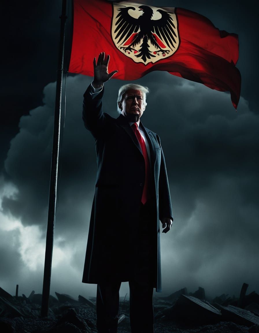 Dark Donald Trump Portrait in Front of 1943 German Wehrmacht...