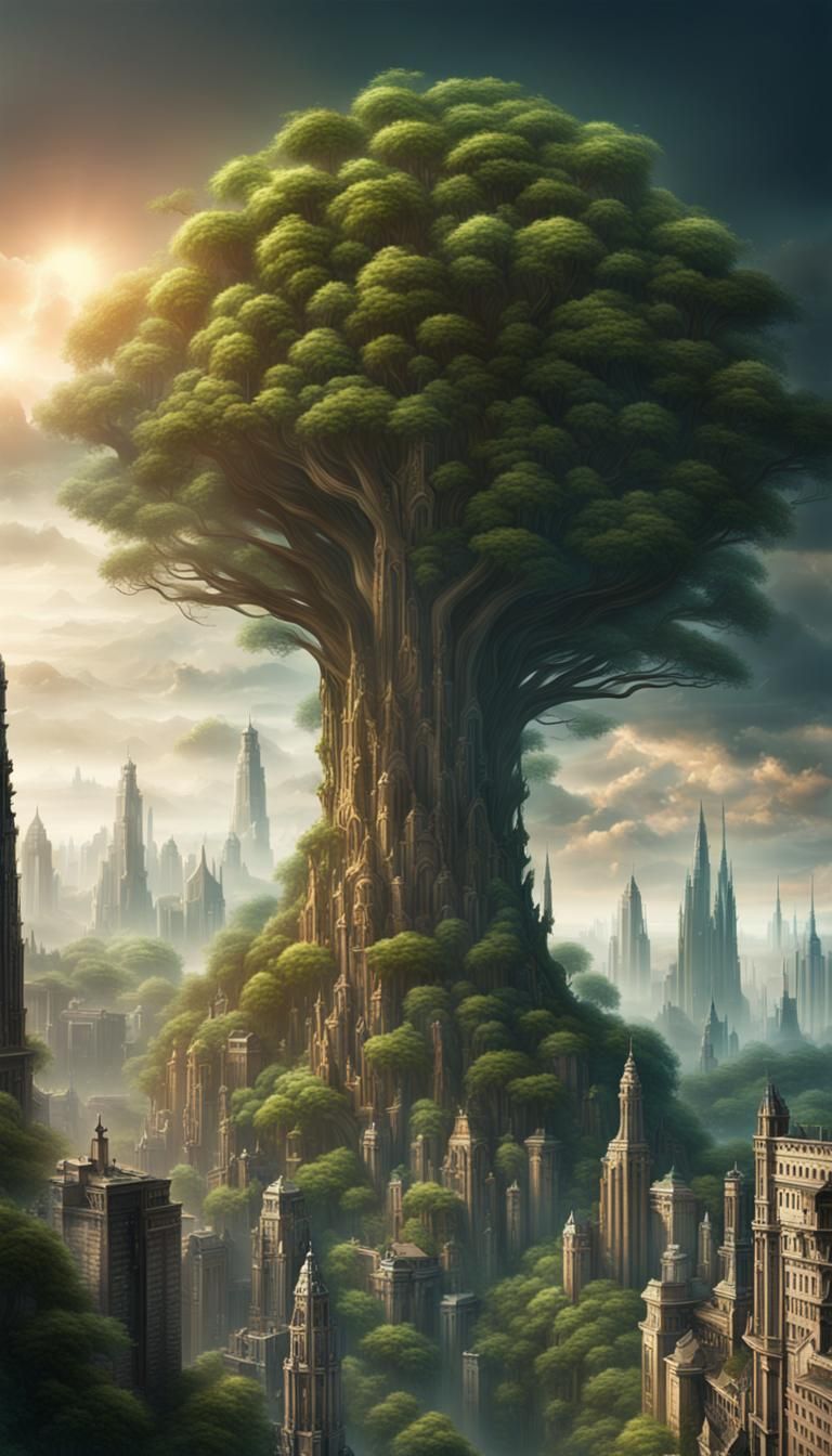 Epic World Tree City: Digital Matte Painting