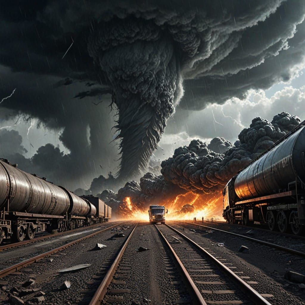 Violent Tornado Grabs Semi-Truck and Train