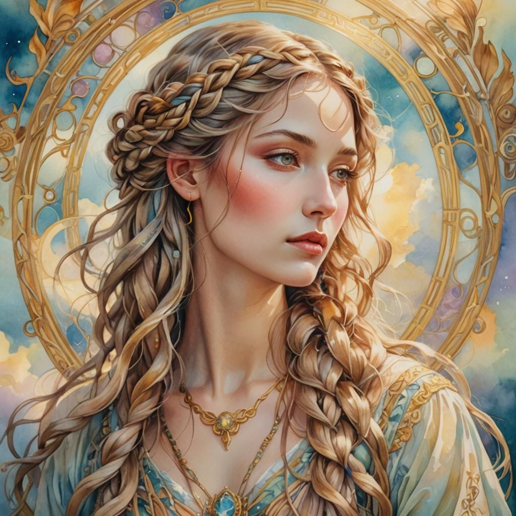 Art Nouveau Mystical Woman Portrait in Summer Light