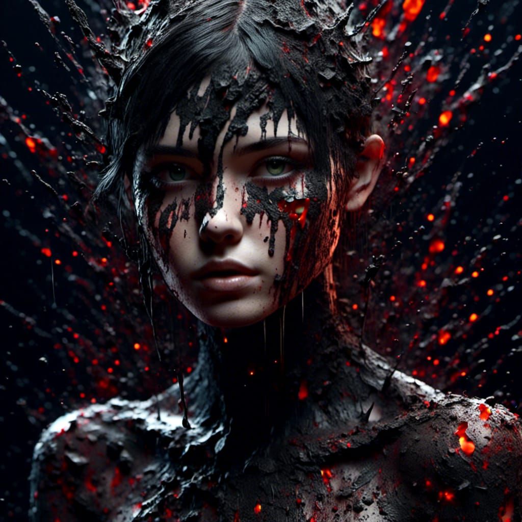 Beautiful Gothic Pixie Portrait as Ink Splash Art